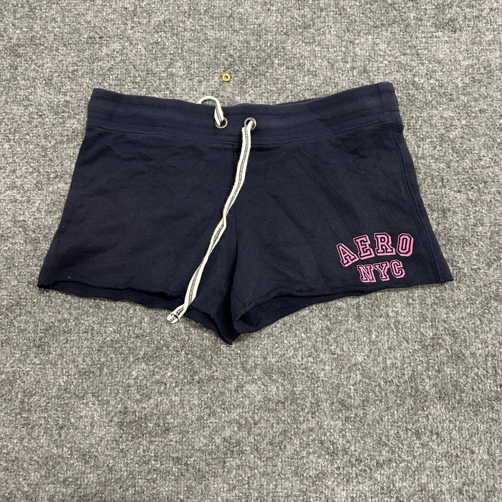 Aeropostale Shorts Womens Size S Navy Blue Graphic Logo Drawstring Sweat Shorts